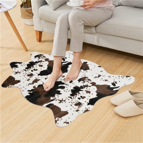 Cow Print Rug Faux Cowhide Area Carpet Animal Print Mat for Living Room Bedroom - Picture 3 of 7
